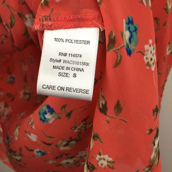 Pleione Orange Top Floral 3/4 Sleeve Blouse, Blue Flower, Size Small - Picture 6 of 8
